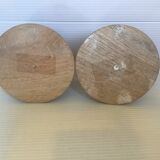 Pair of wooden candle holders white effect