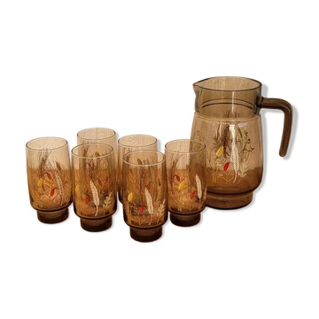 Service à orangeade vintage J.G. Durand Tivoli en verre fumé, 7 pièces