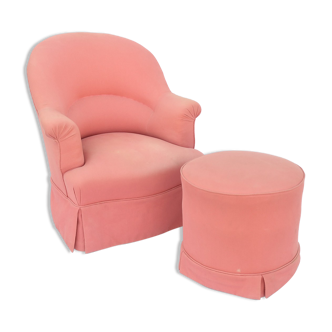 Fauteuil crapaud et son pouf