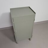 Gray metal locker. Industrial small sideboard.