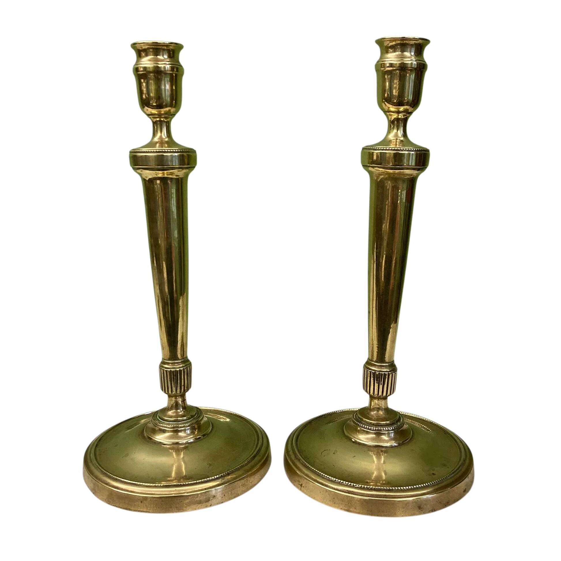 Pair of 19th-century Empire candlesticks | Candelabra | Beaded friezes