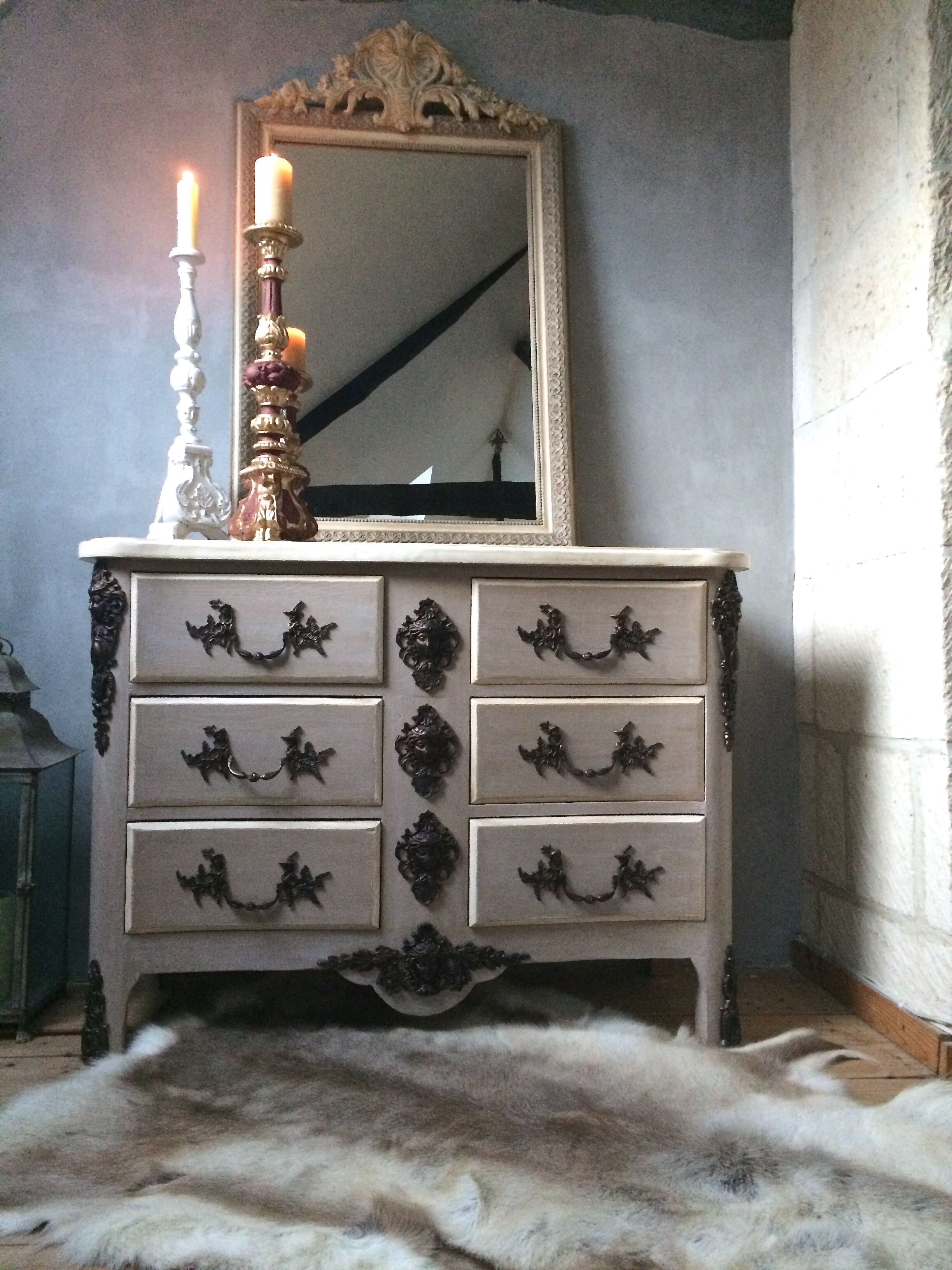 Curved chest of drawers 6 drawers of style xviiith patinated mole