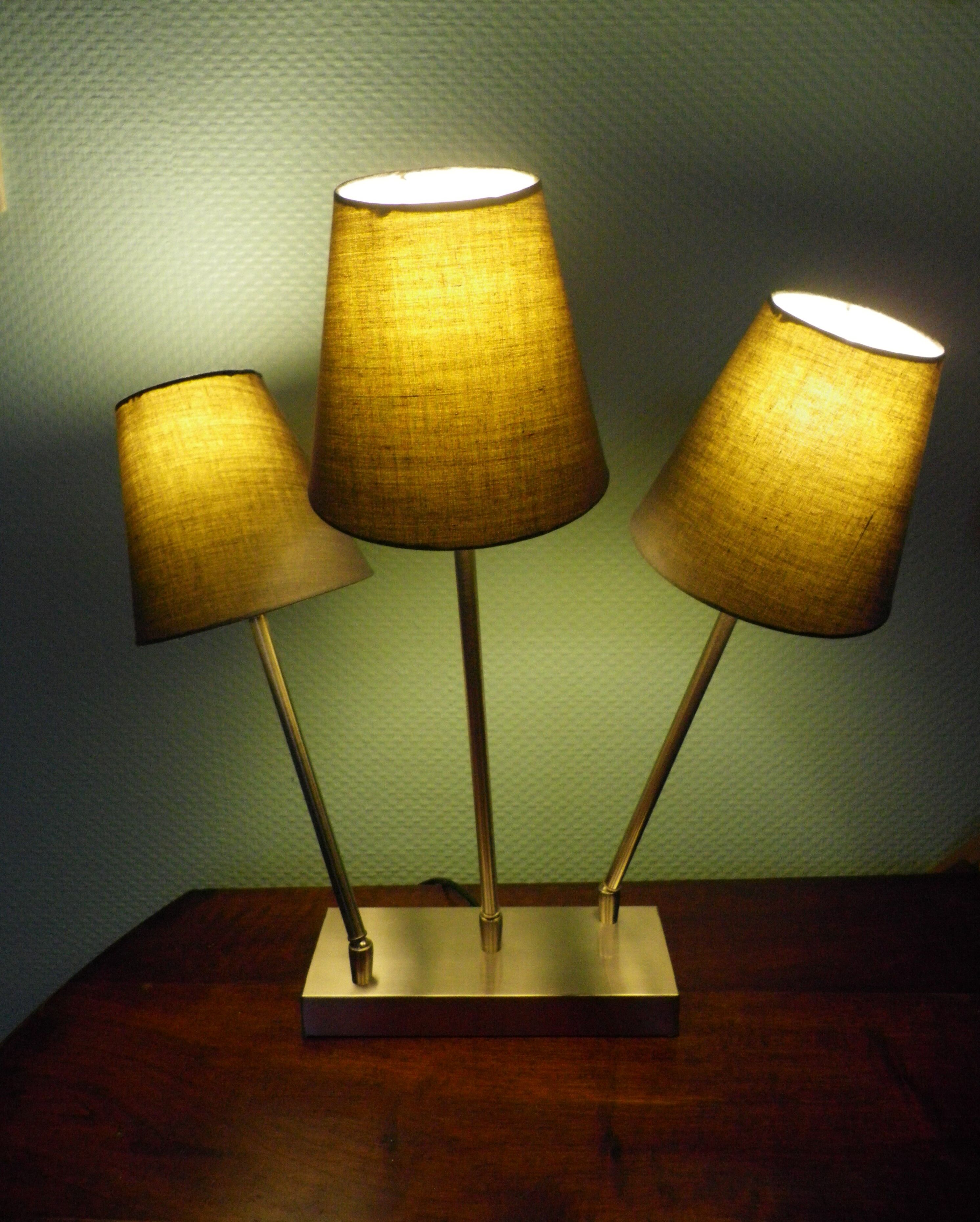 "Trio" table lamp, chromed metal, lampshades with tilting supports