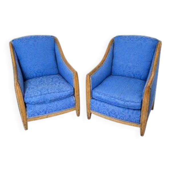 Paire de fauteuils bergères Art déco en bois patiné, années 1930