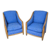 Pair of Art Deco bergère armchairs in patinated wood, 1930s
