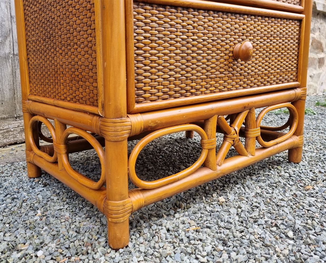 Semainier Maugrion for Roche Bobois, wood and rattan, 80s