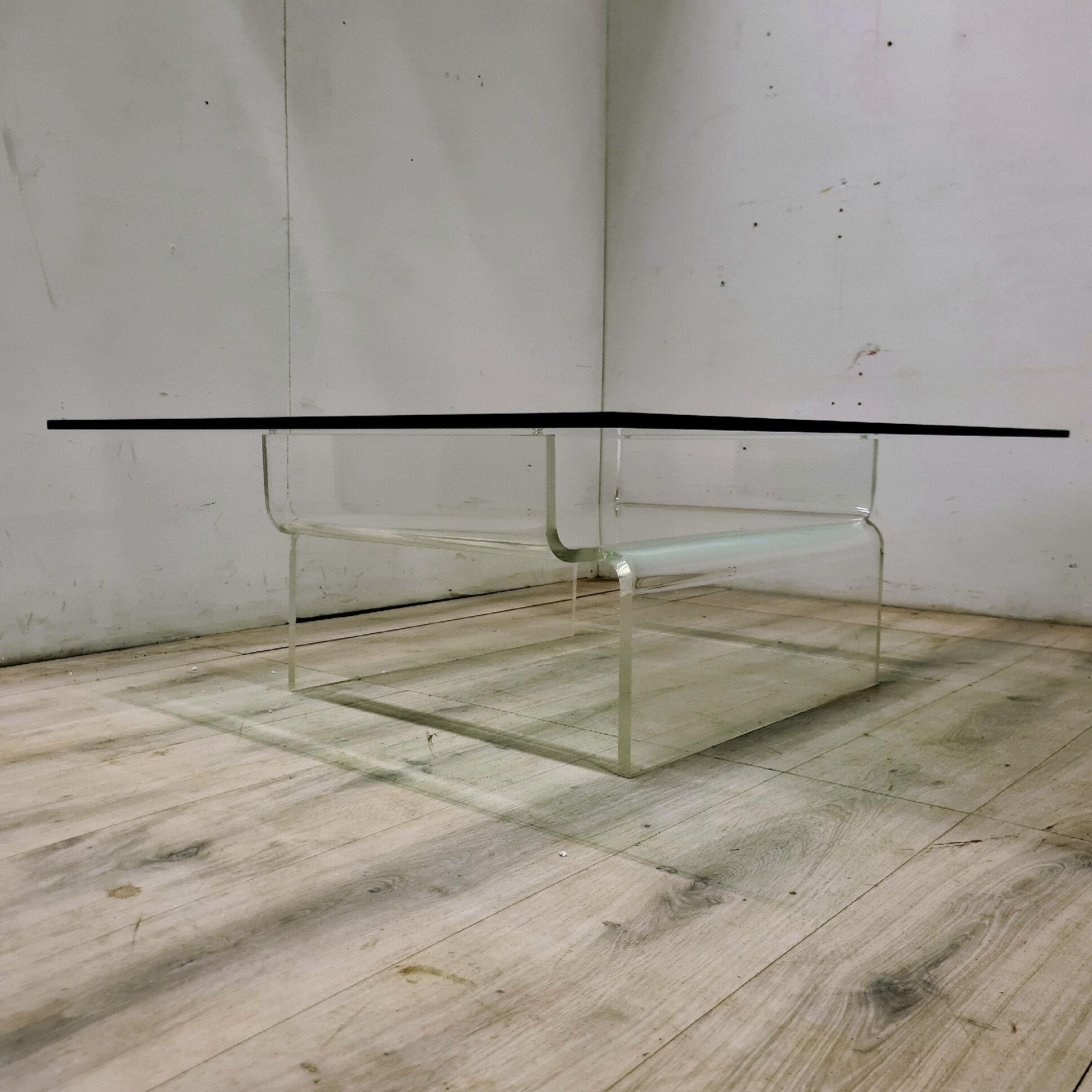 Space age lucite and glass coffee table, 1970s