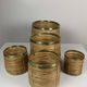 Set of 5 rattan pencil reed and brass plant holder baskets, Italy 1970s