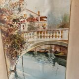 Small bridge in venice watercolor signed f. jeannin big framed early twentieth century