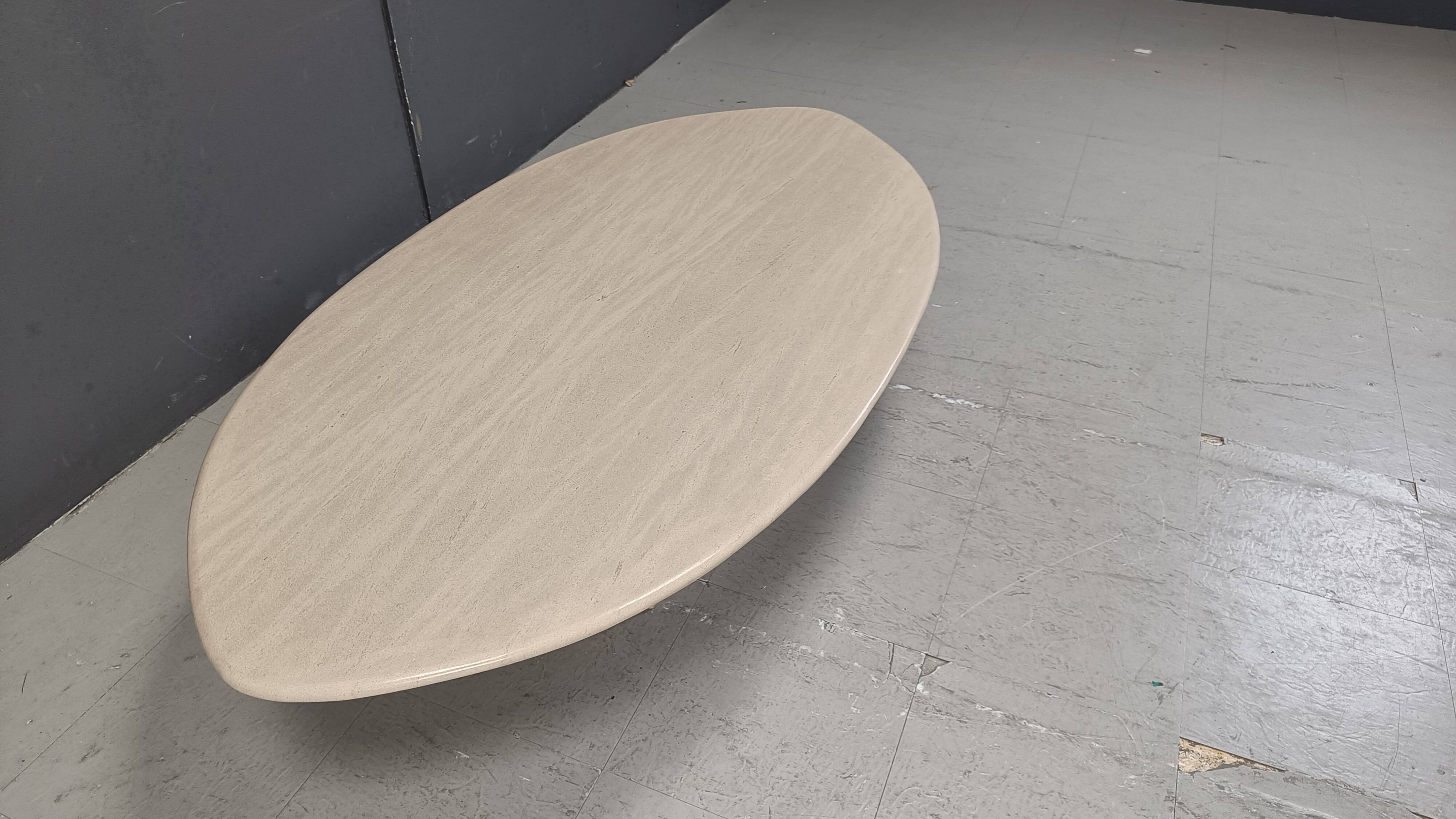 Vintage oval travertine coffee table, 1970s