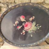 Hand-painted tray in enamelled sheet metal with a bouquet of Napoleon flowers