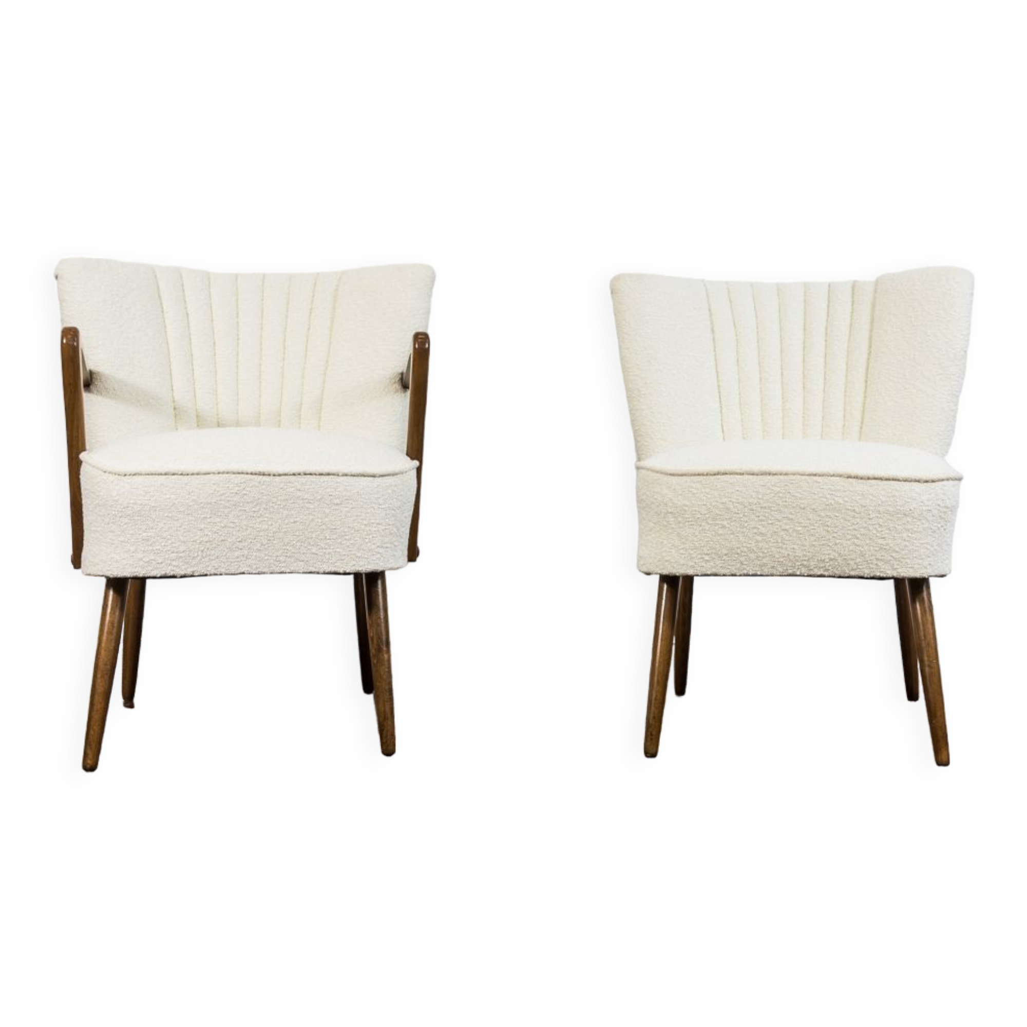 Pair of white cream boucle cocktail chairs, 1950s