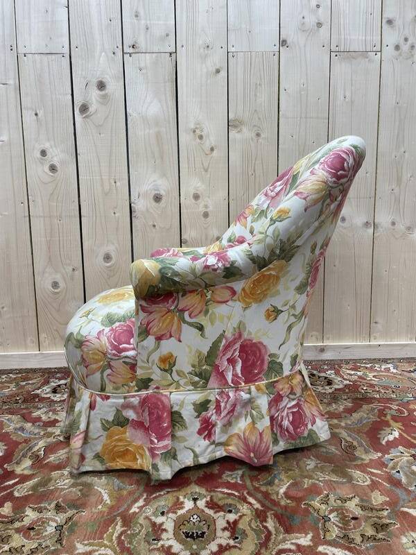 Fauteuil crapaud Napoléon III tissu fleuri