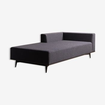 Daybed on feet matte black compass and Orsetto midnight blue fabrics