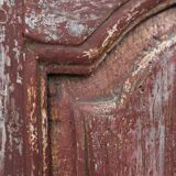 Rustic Parisian cabinet in pine wood with old burgundy paint layers, ca. 18