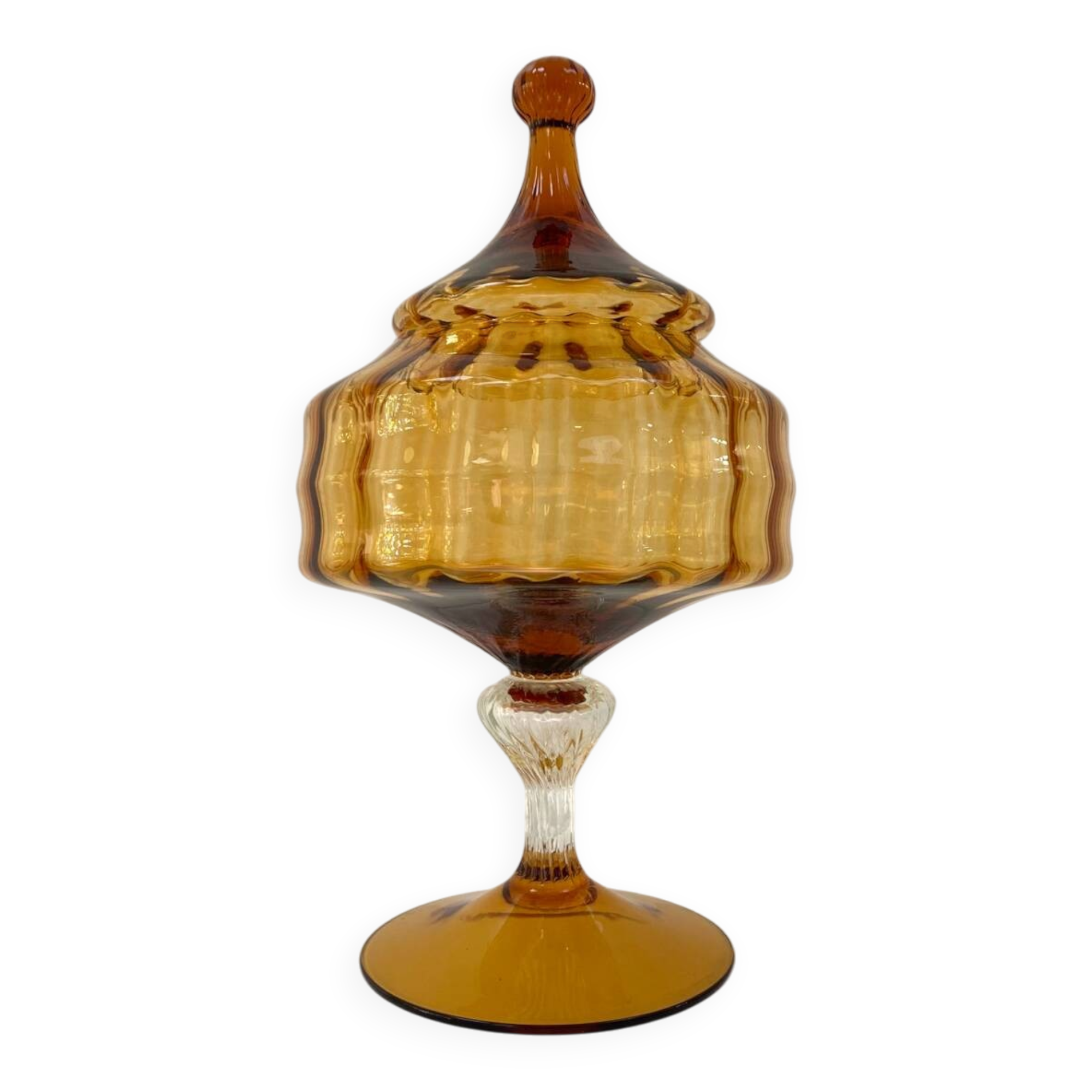 Amber glass dragée dish from Empoli, Italy - 1960s