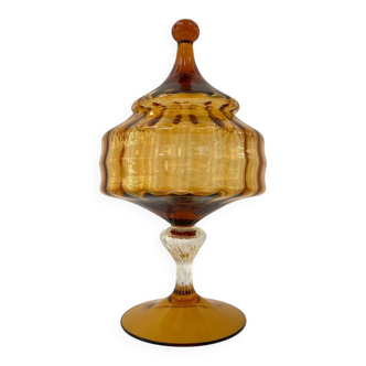 Amber glass dragée dish from Empoli, Italy - 1960s