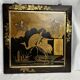 Japan, triptych mirror with brass wood and animated decor, early 20th century