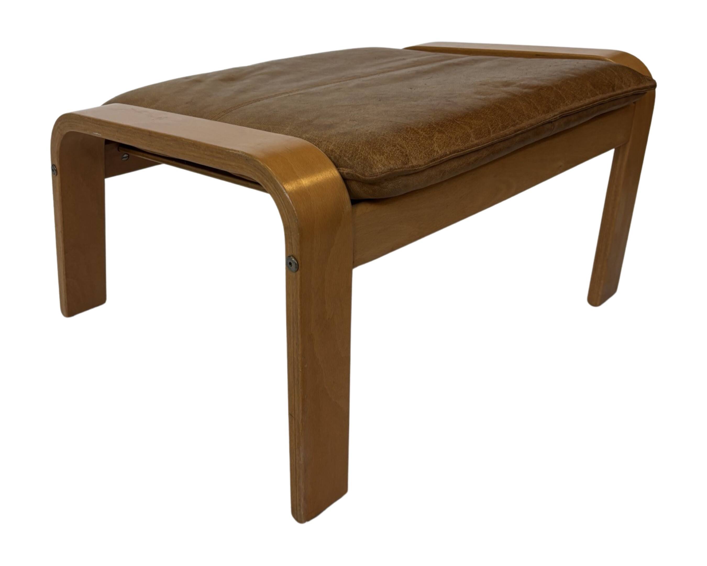 Vintage ikea poang tan cuir cantilever repose-pieds ottoman design