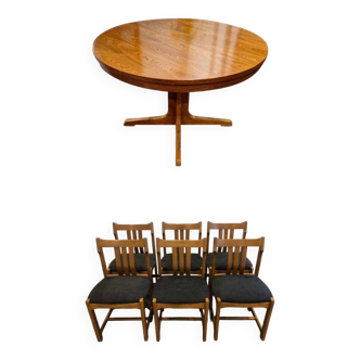 Baumann table and 6 elm chairs set, 1970s