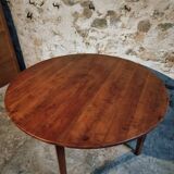 Vintage French round dining table in cherry wood, circa 1920.