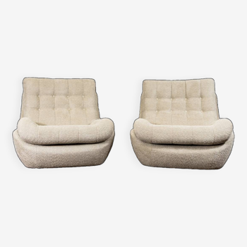 Customizable Pair of Space Age Lounge Chairs Atlantis in Beige Boucle 1970'