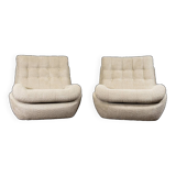 Paire de fauteuils lounge personnalisables Space Age Atlantis en boucle beige 1970'