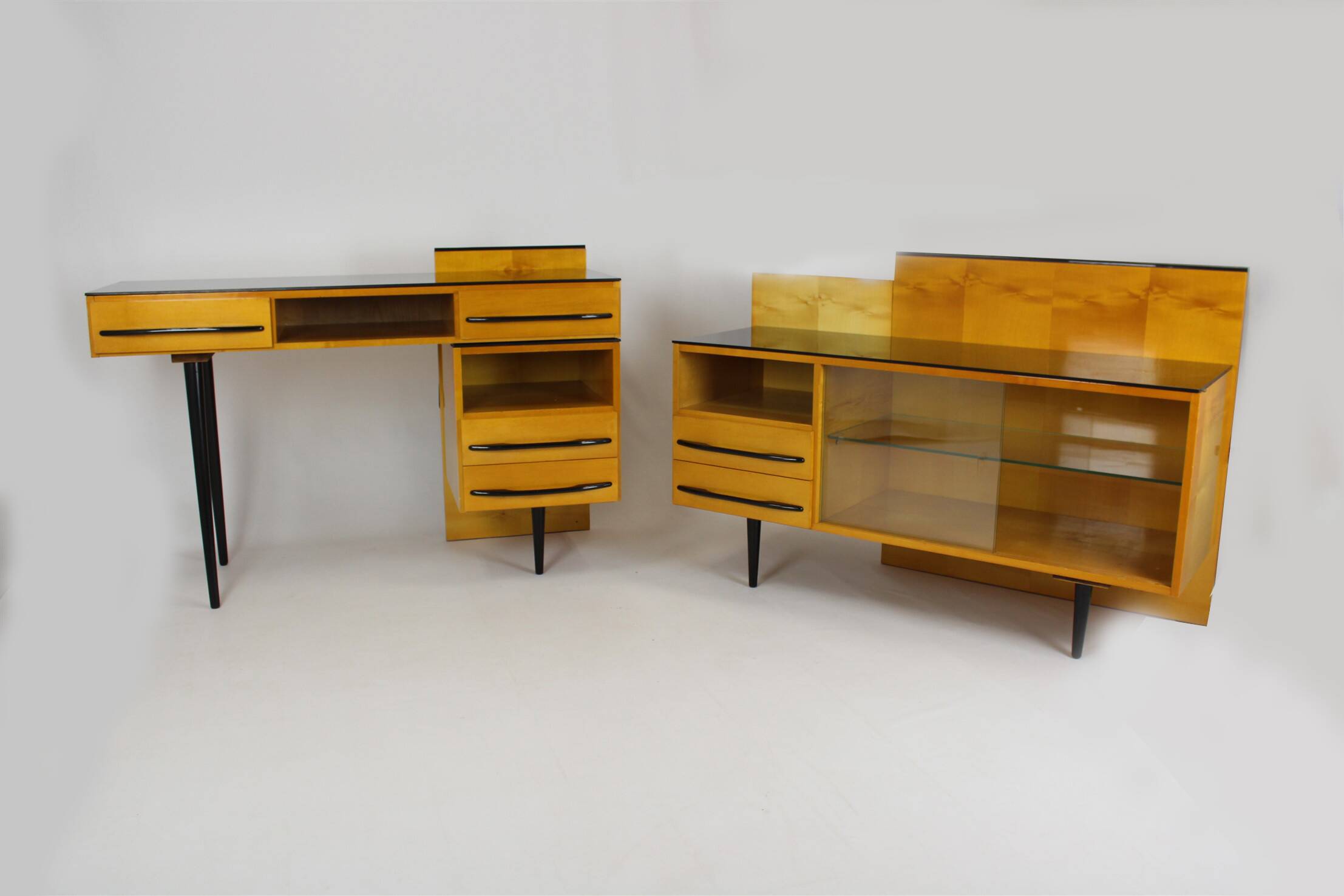 Modular Desk Set with Black Glass Top by Mojmir Pozar, 1960s, Set of 3
