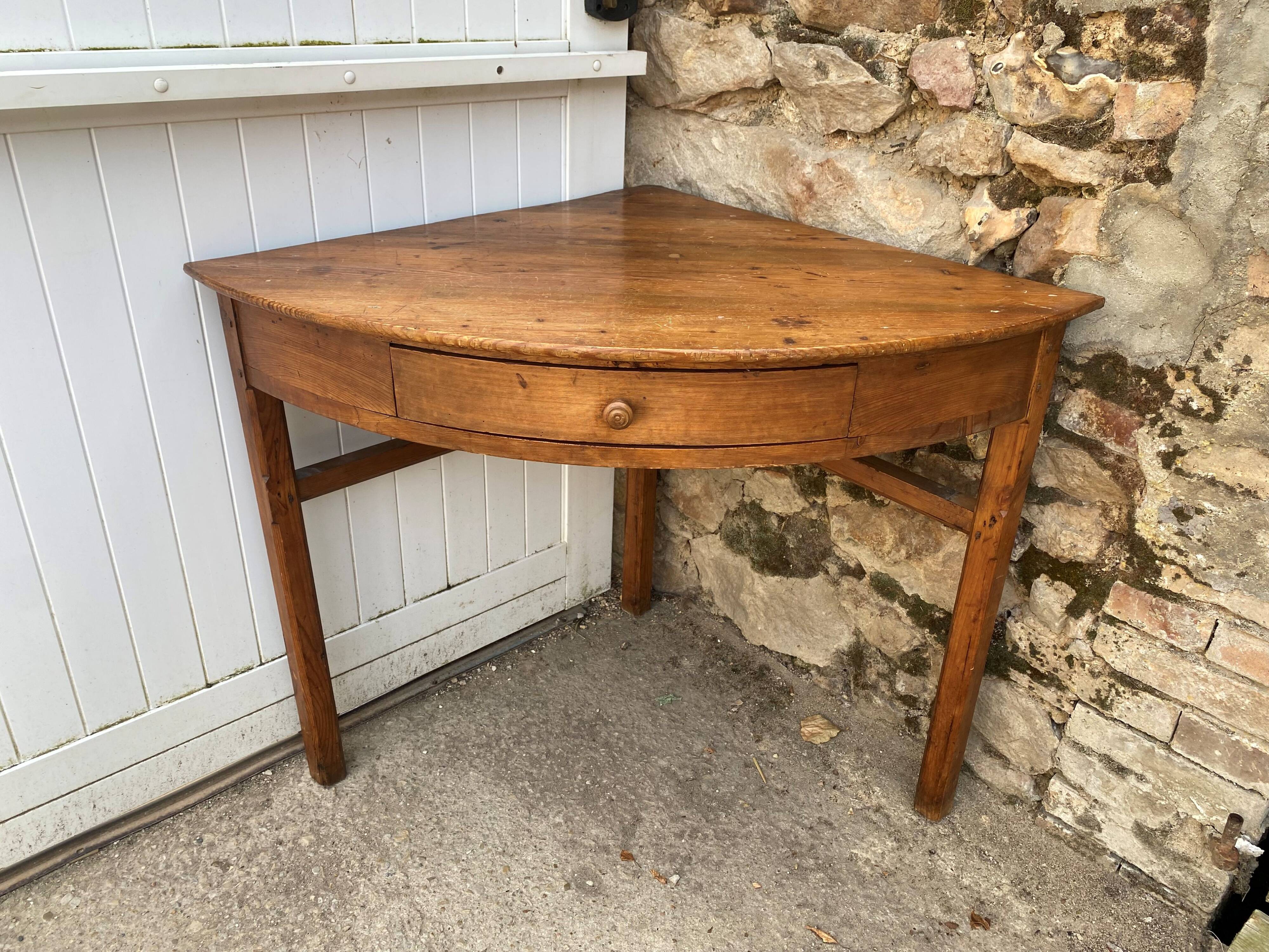 Solid wood corner desk table with 1 drawer