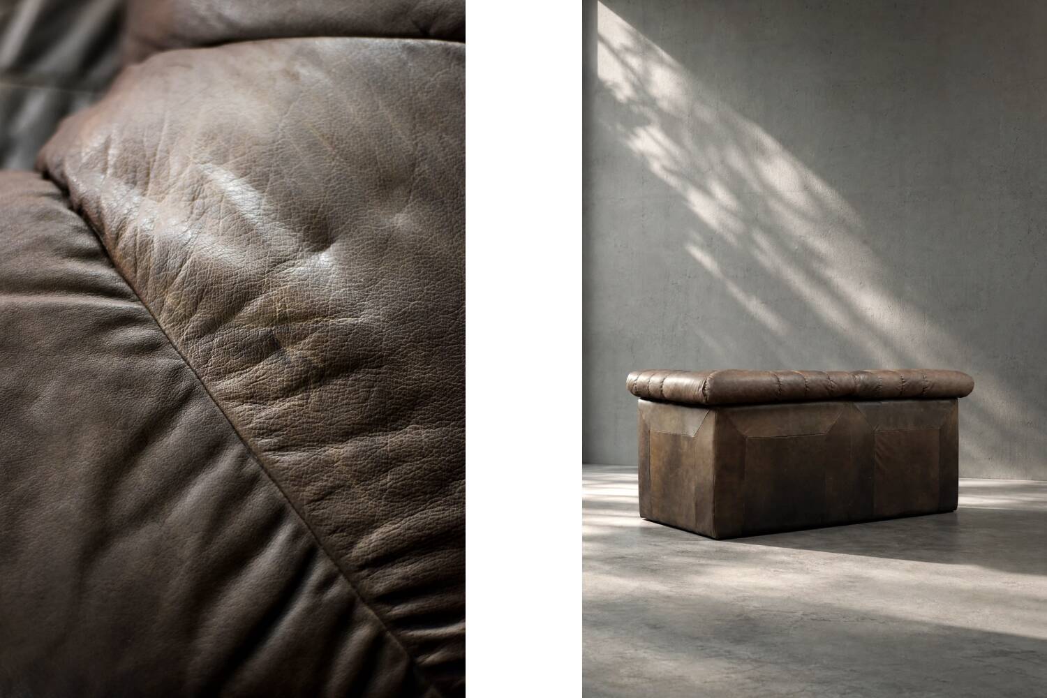Vintage Mid-Century Modern German Brutalist Brown Leather 2-Seater Sofa