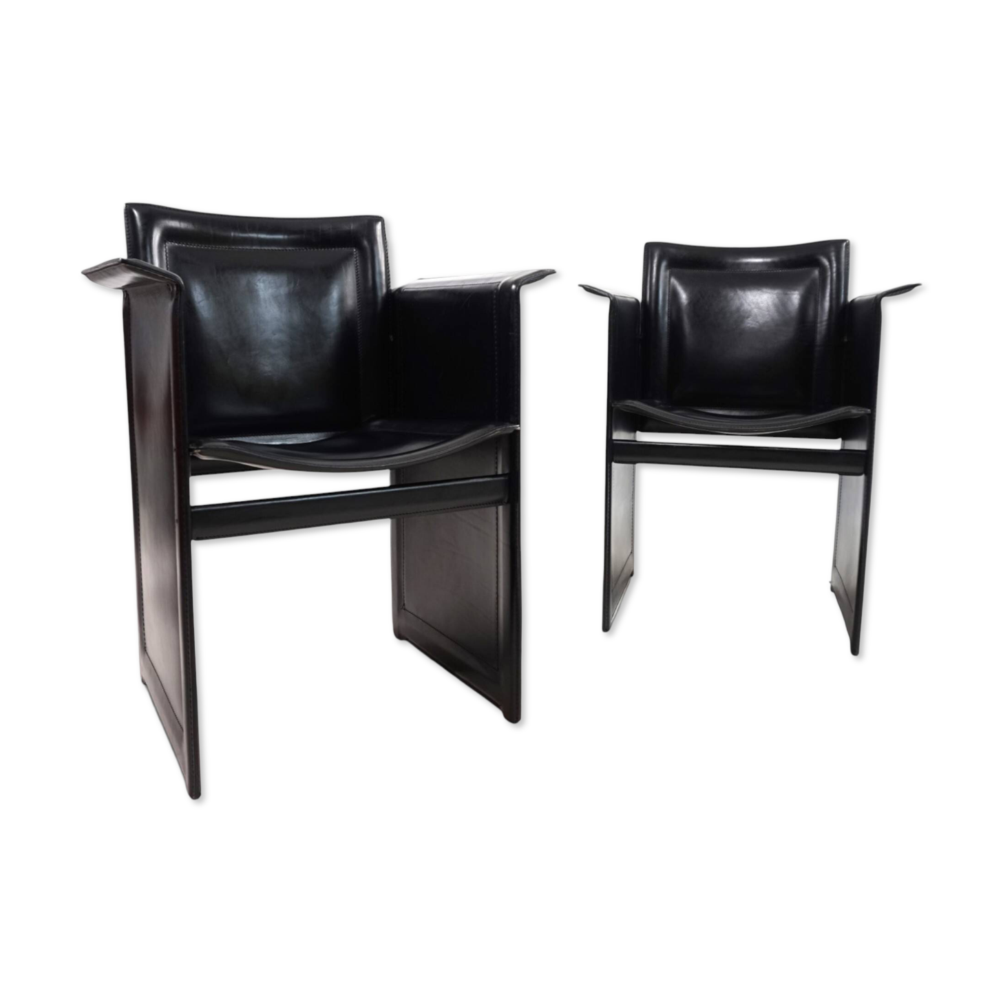 2 chaises en cuir noir Arrben Solaria par Tito Agnoli, 1970