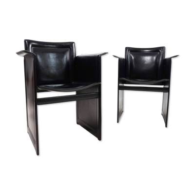 2 chaises en cuir noir Arrben Solaria par Tito Agnoli, 1970
