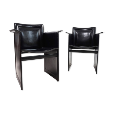 Set of 2 Arrben Solaria Black Leather Chairs by Tito Agnoli, 1970