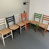 6 Italian chairs from the 60s solid beech and rope