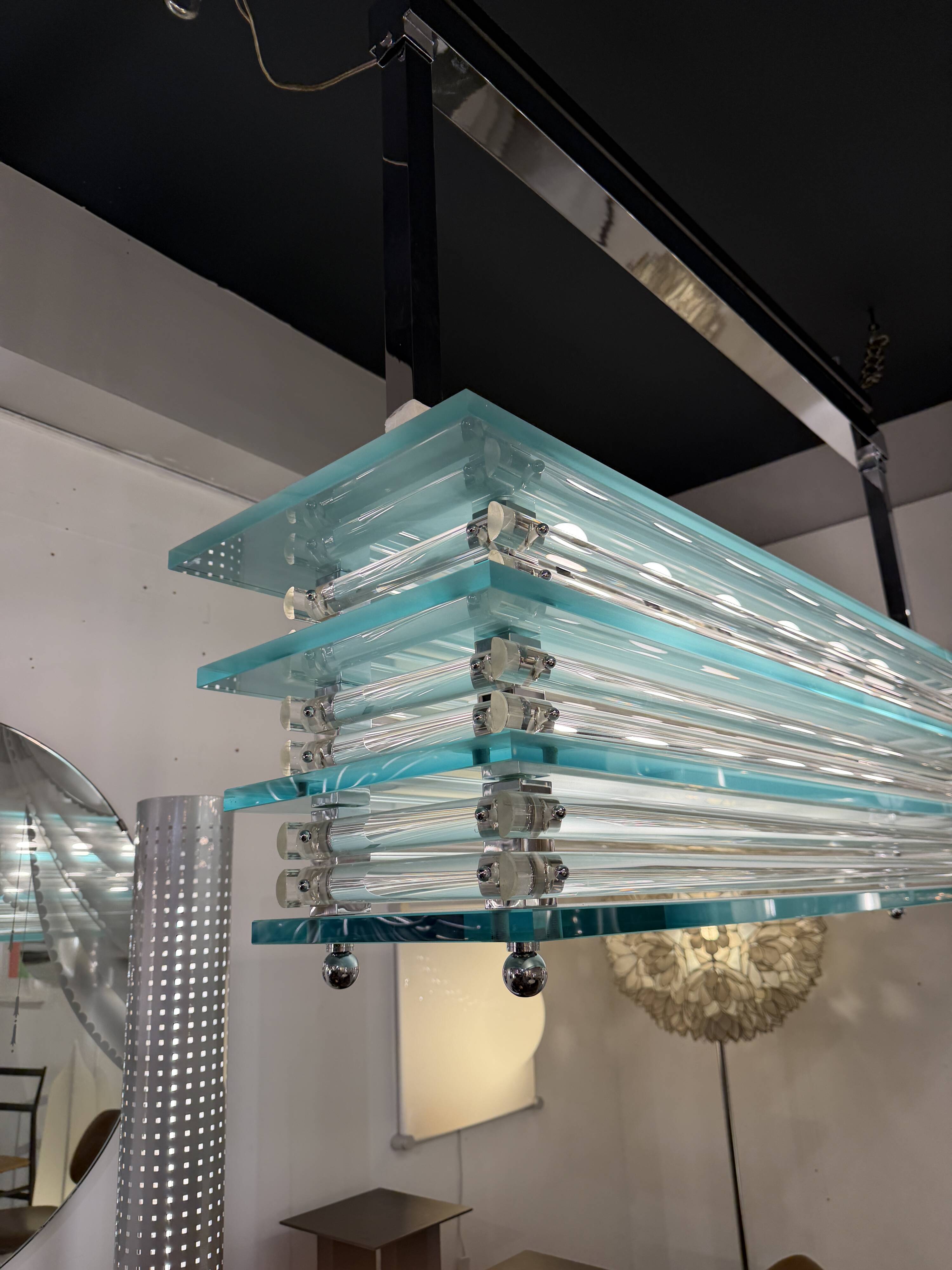 Large suspended chandelier, glass ceiling light, Italy 1970s.