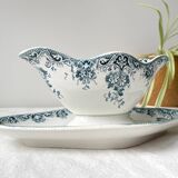 Vintage gravy boat Terre de fer French floral pattern