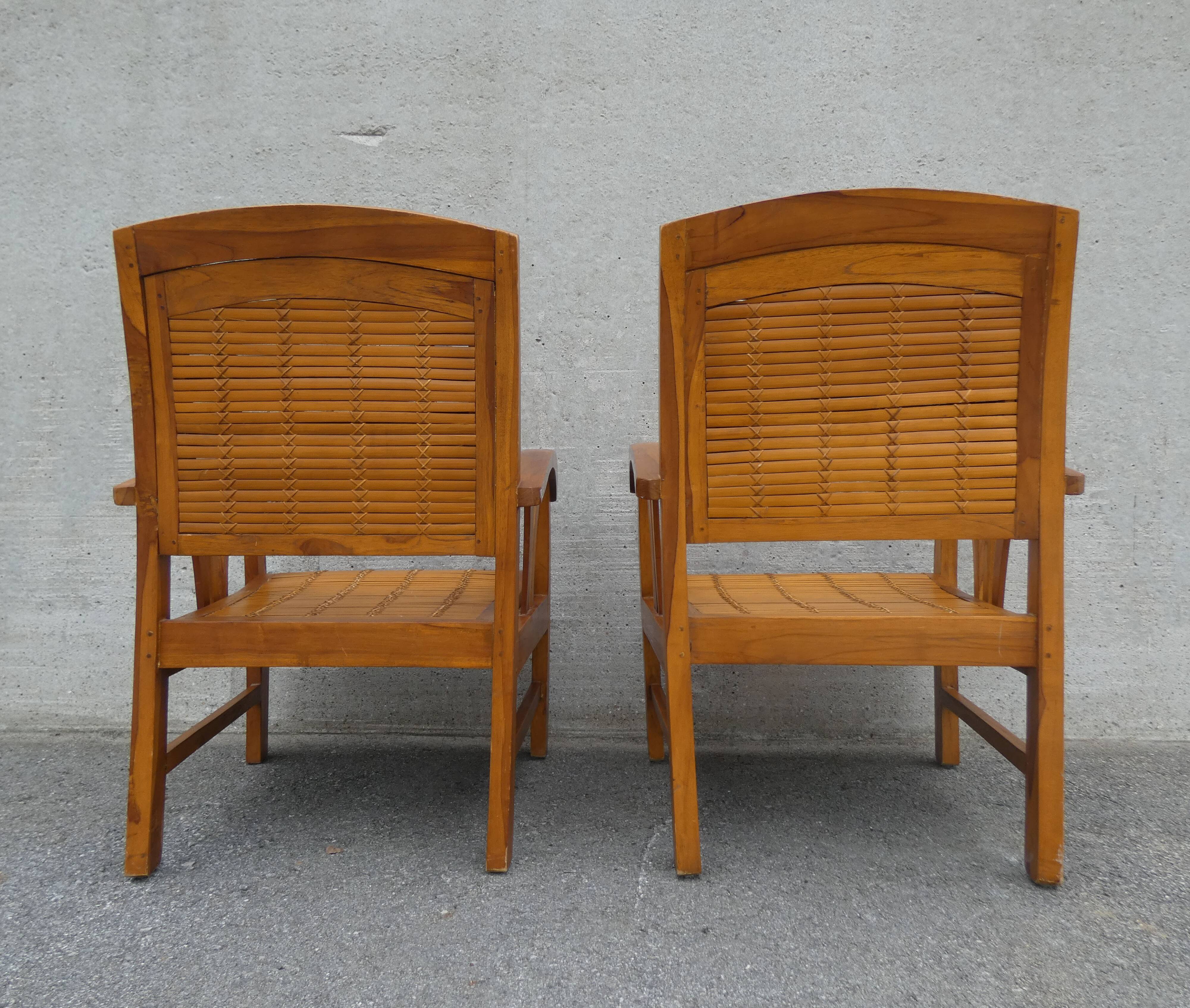 2 colonial bamboo and teak armchairs