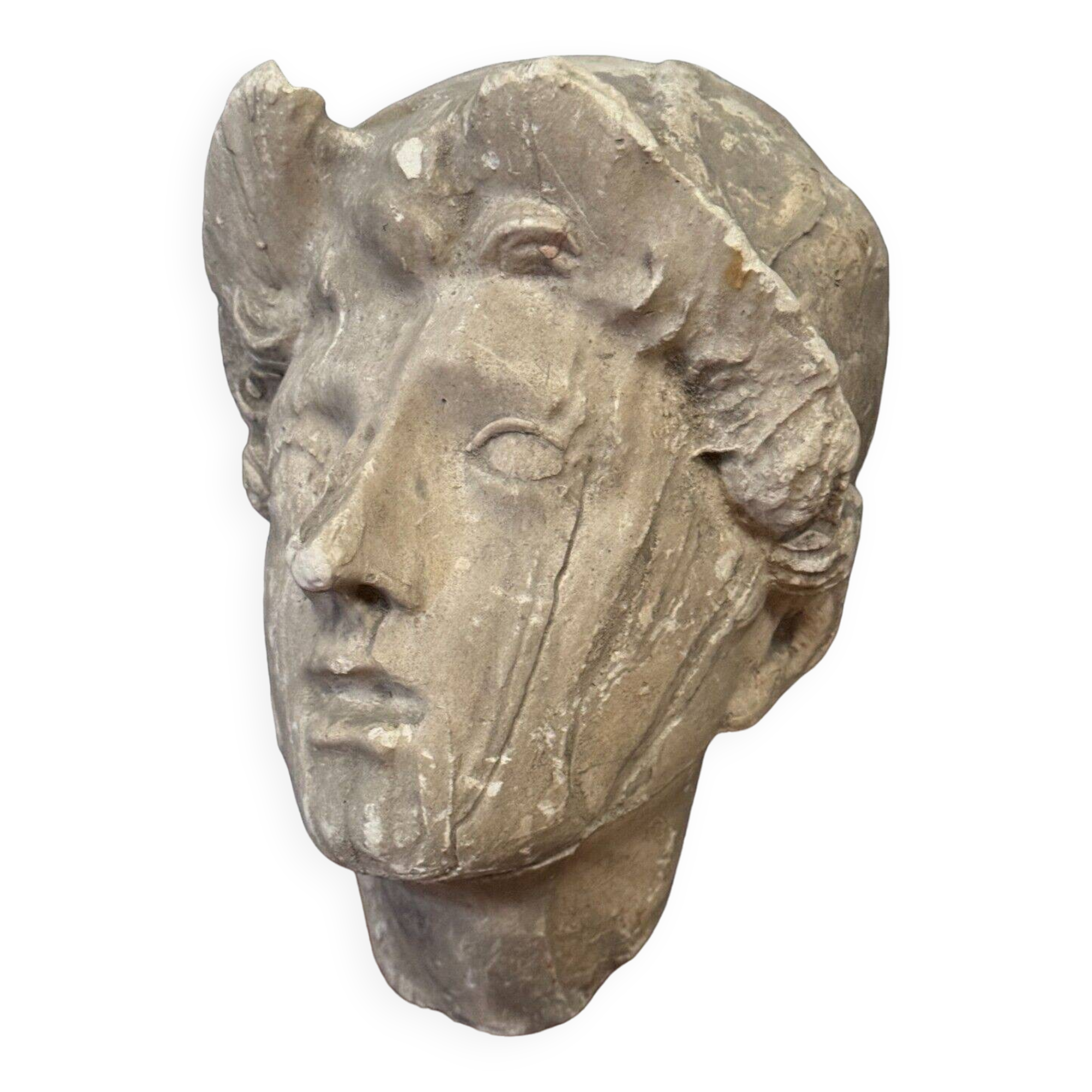 Antique plaster sculpture of a female face from the early 20th century