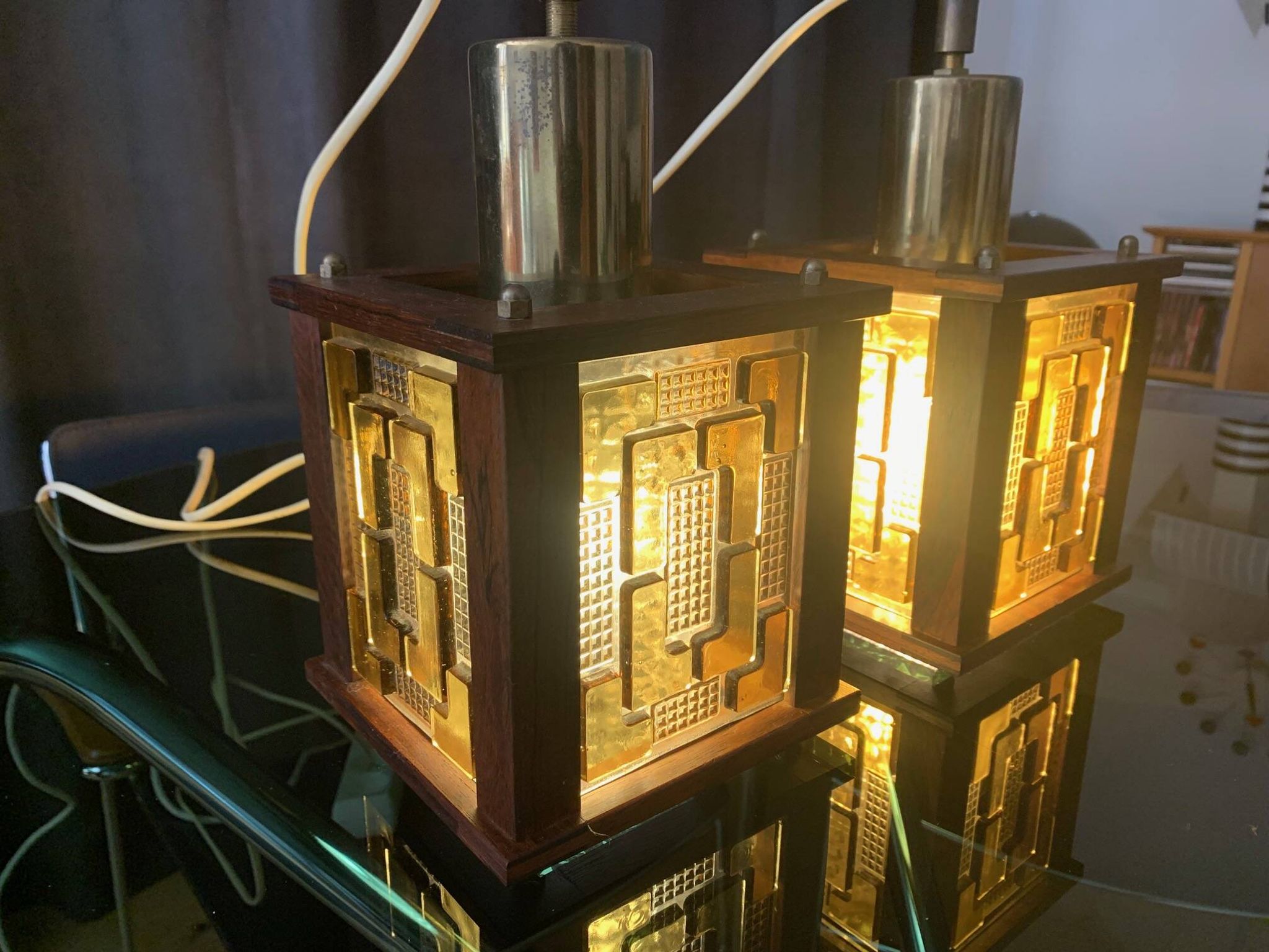 A pair of ceiling lamps designed by Erik Höglund, Kosta Boda, Sweden, 1960s