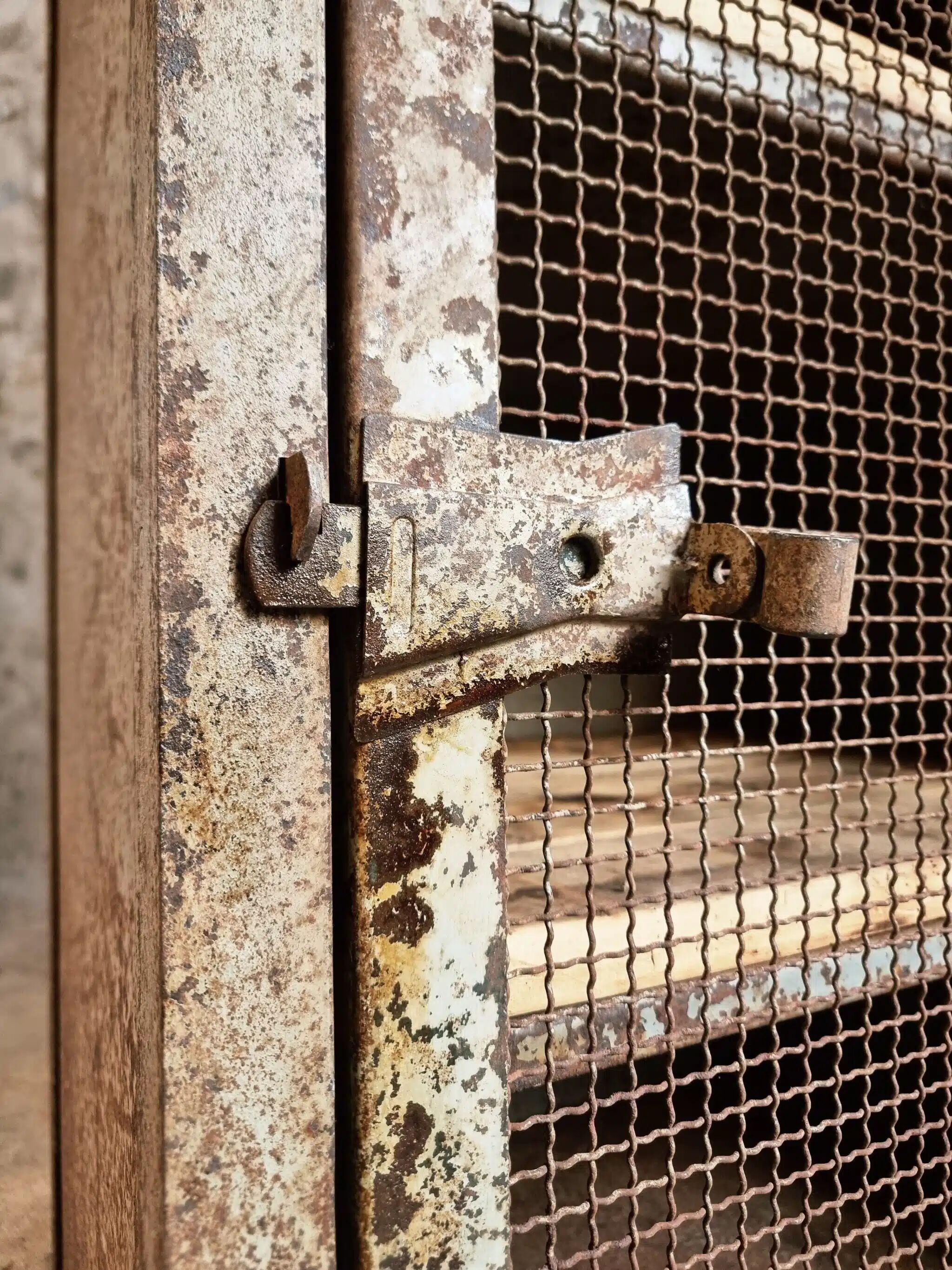 Rare French industrial military cabinet – Air Ministry, 1956 – Metal storage with oak top and wooden shelves