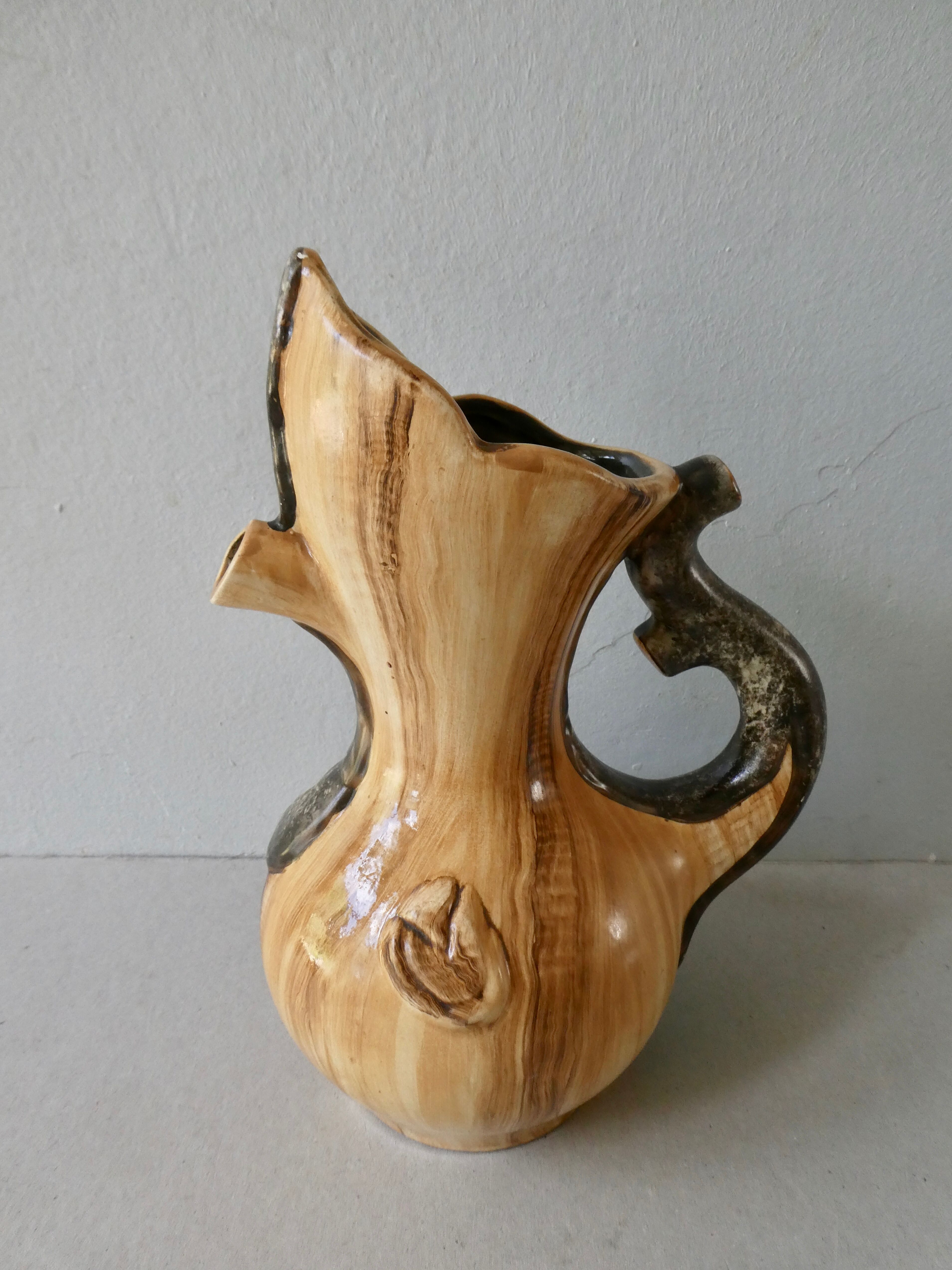 Ceramic pitcher imitation wood, Cerart, 70s