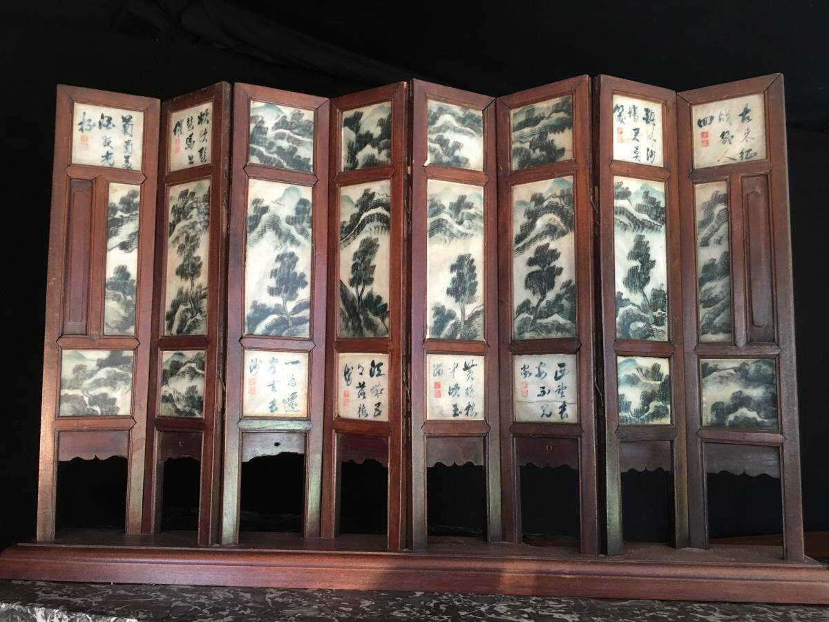 Chinese screen genre scene on alabaster