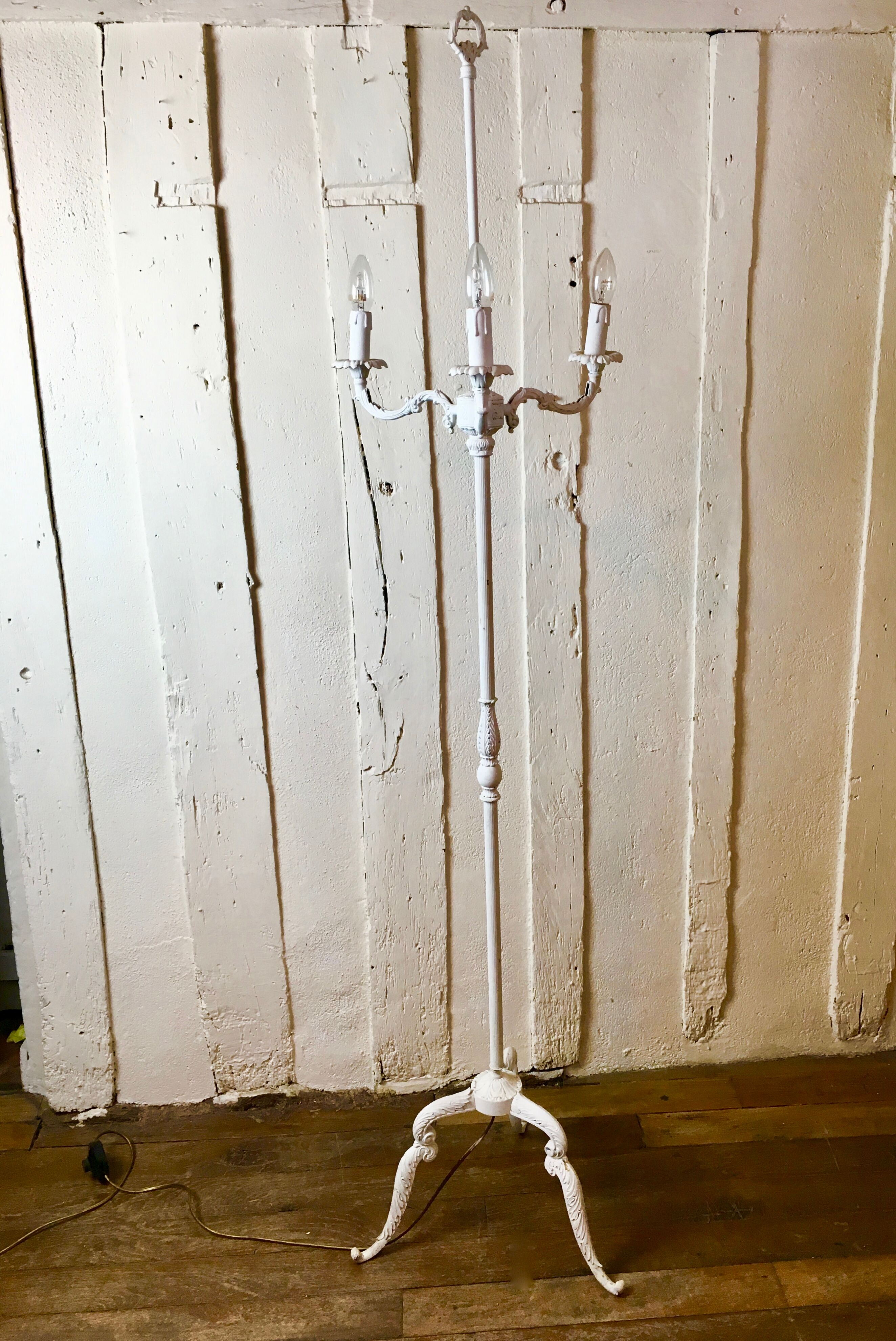 Floor lamp three lights solid bronze patina white