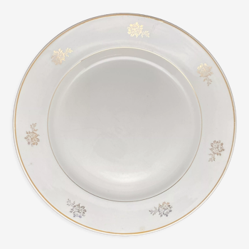 Plat de service rond motif petites fleurs et liseré argentés