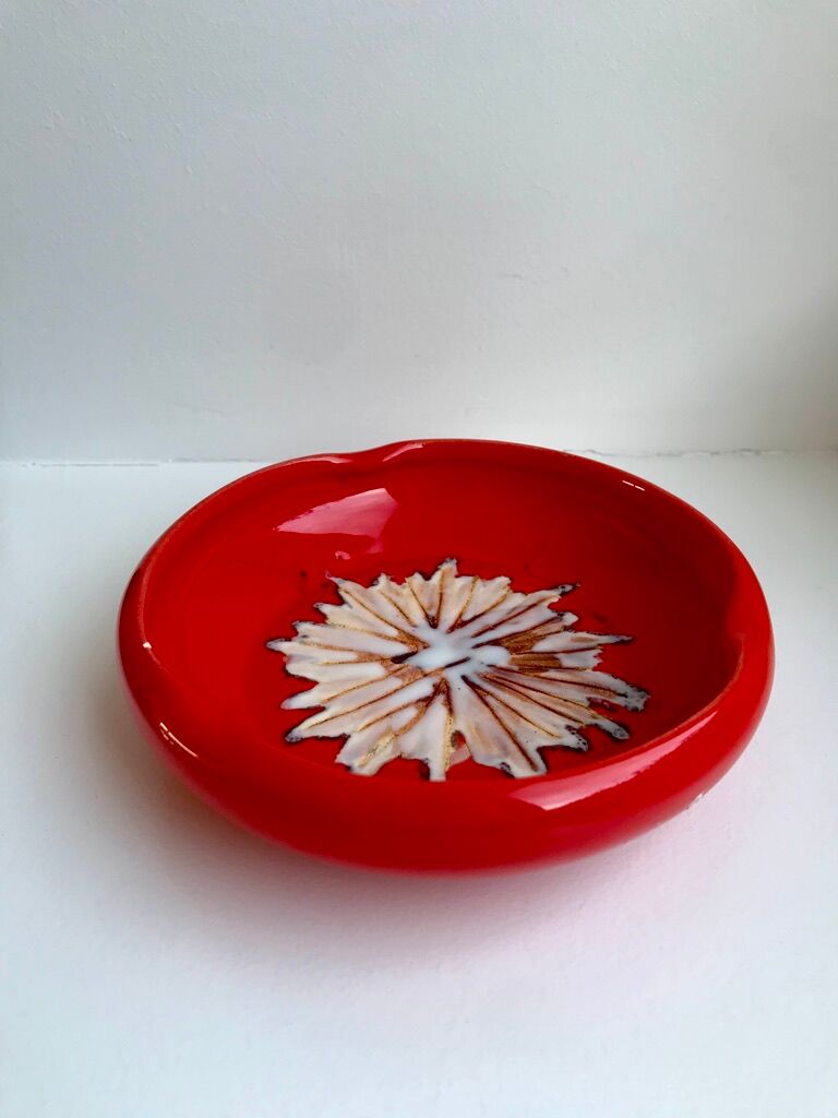 red ceramic ashtray signed Vallauris design 70s