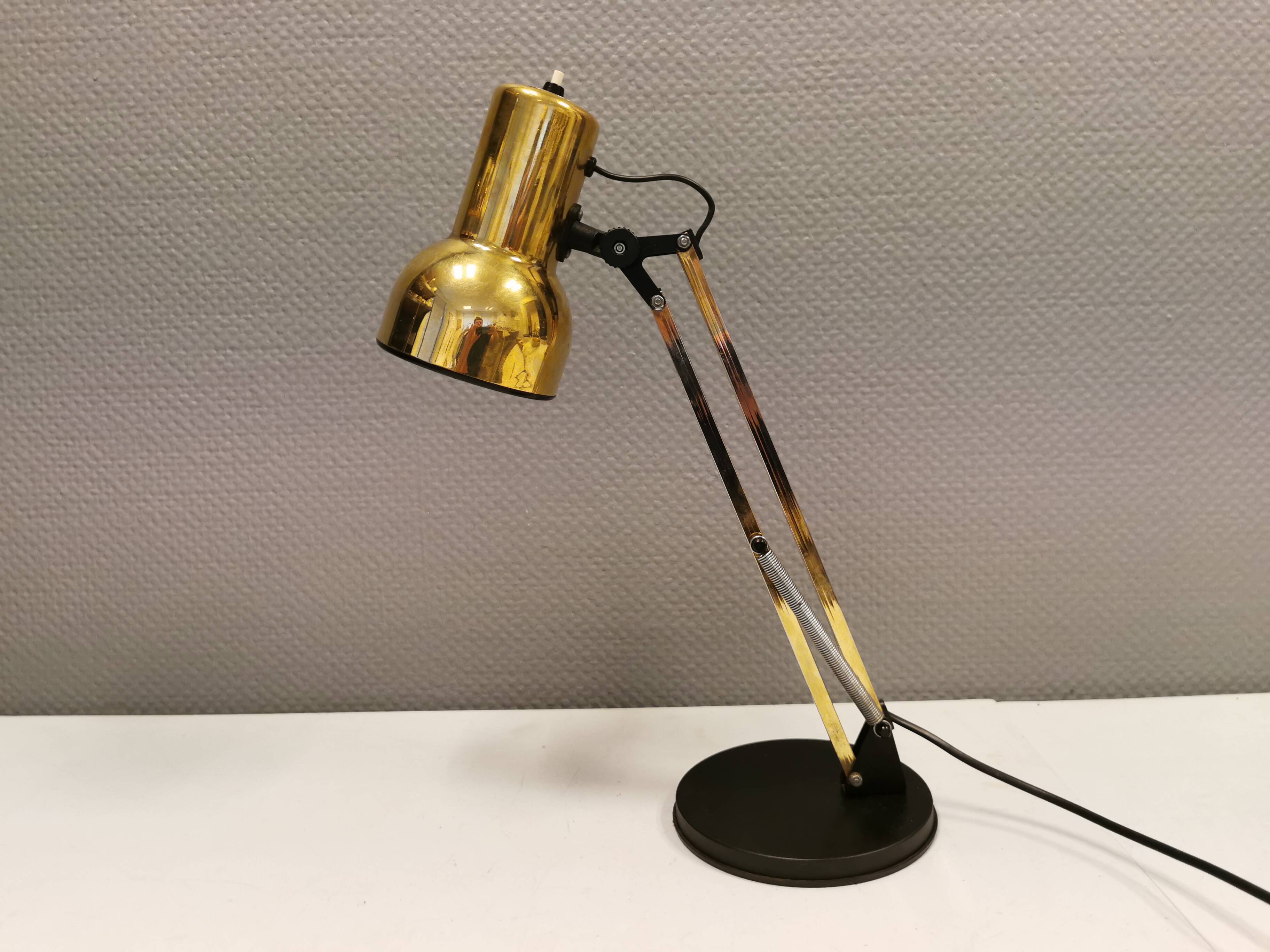 Gold coloured table lamp, Danish from Lyskaer Lighting (LB) 1980s, with black "base"