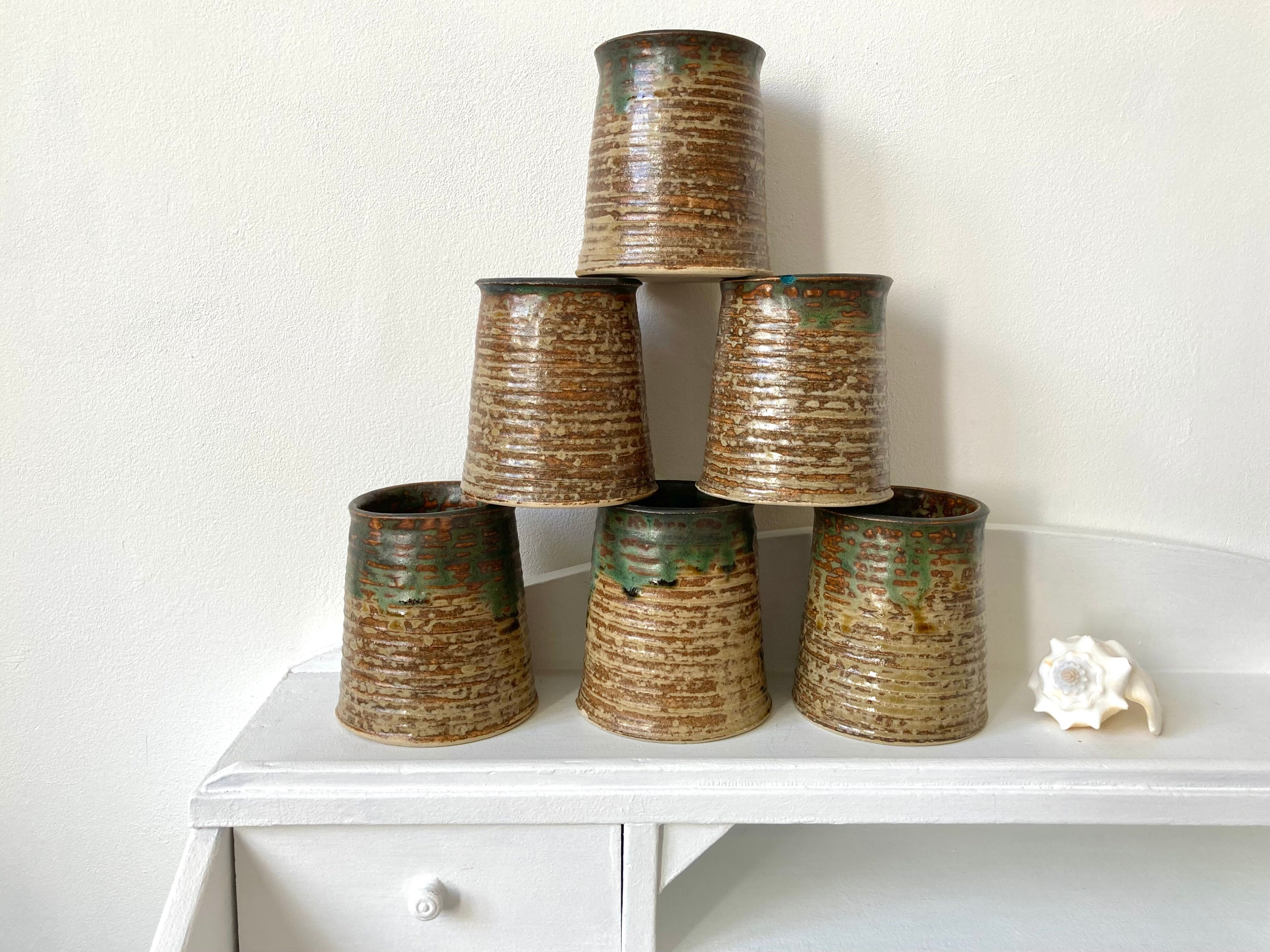 Set 6 cups cups vintage pyrite stoneware
