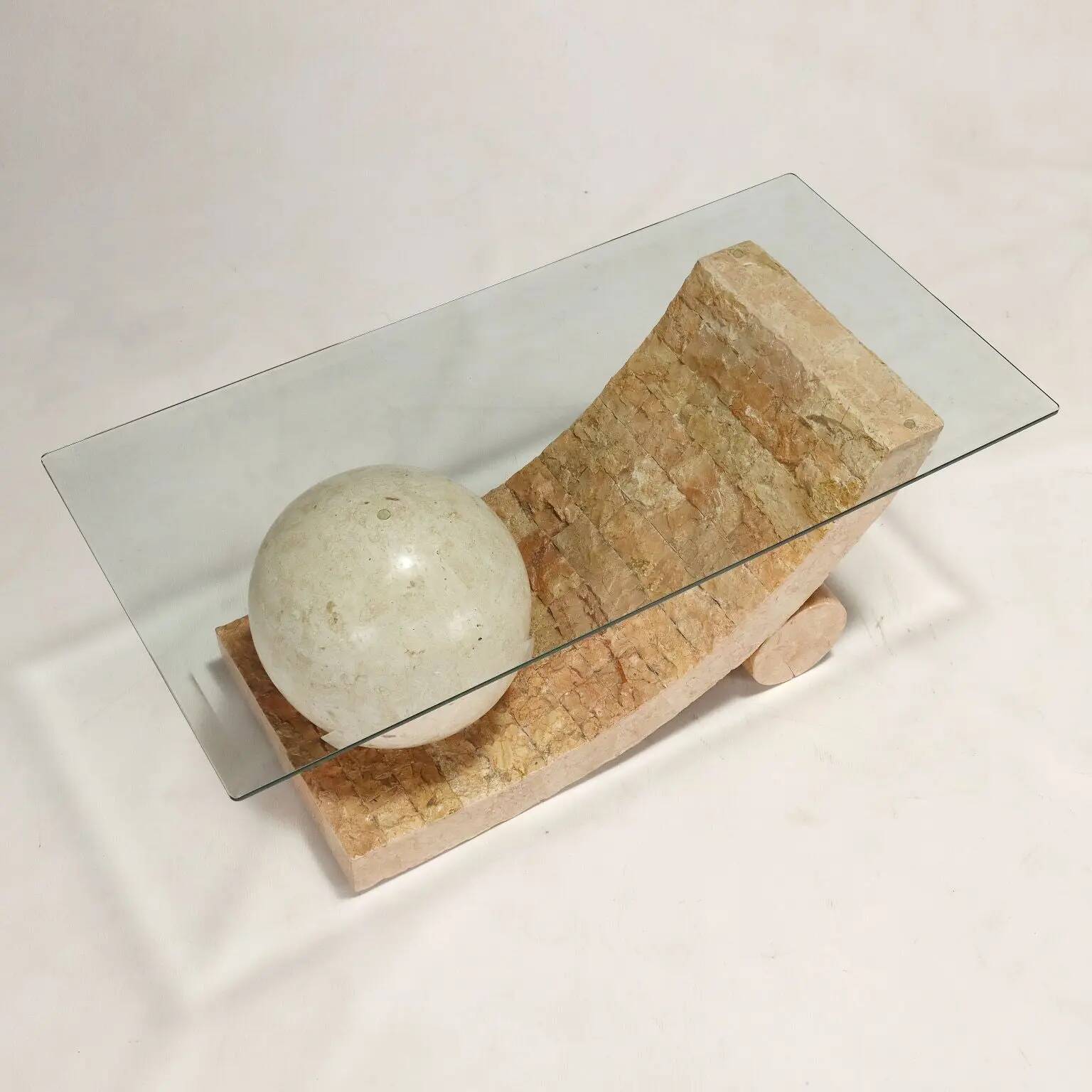 Vintage coffee table in glass and stone, Italy, 1980s.