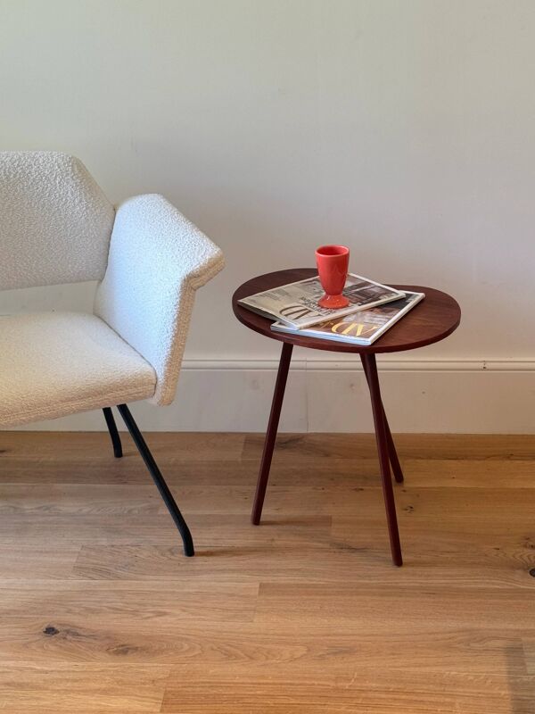 Table d’appoint tripode scandinave vintage en teck ''Frya