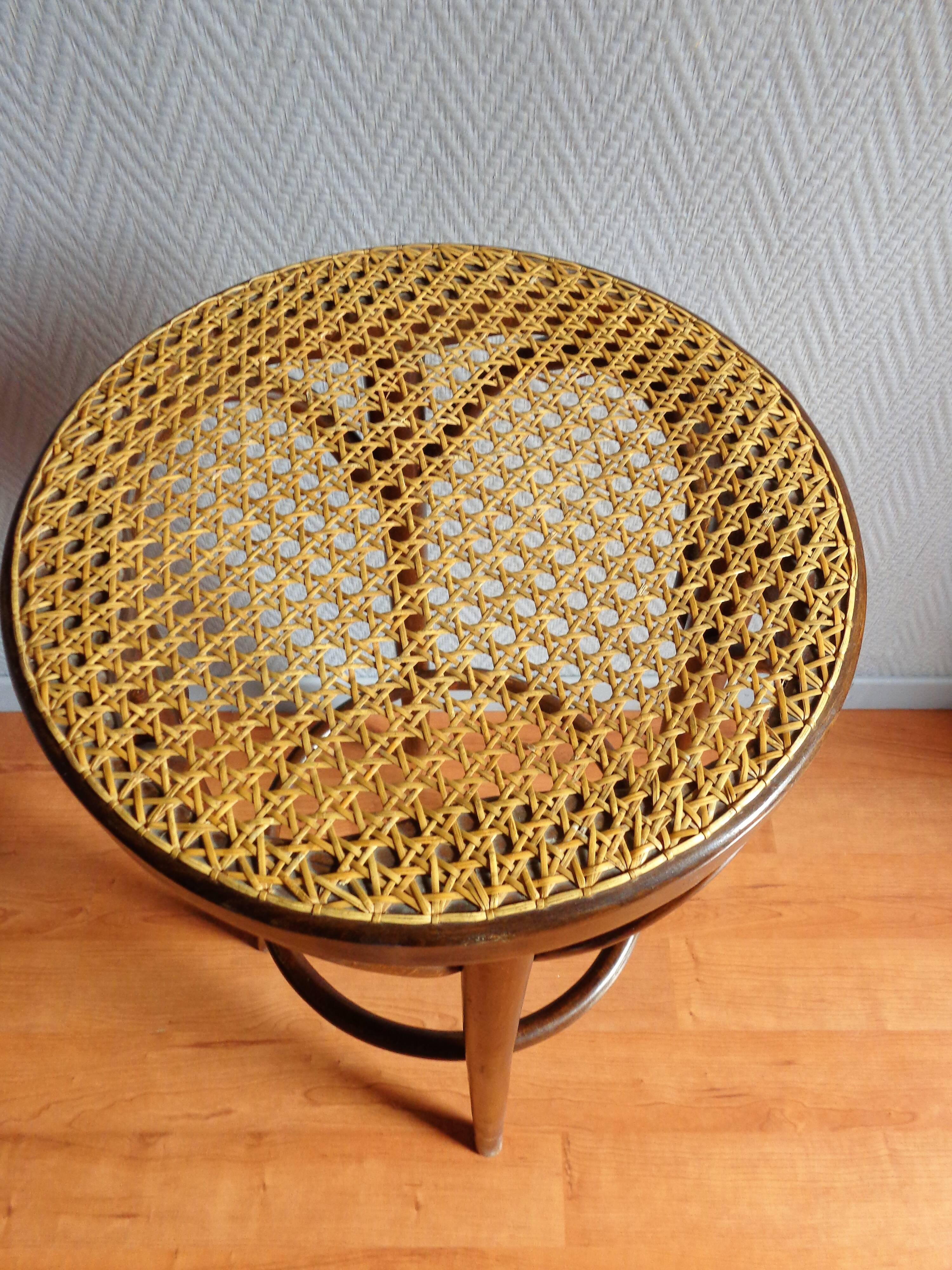 2 old bar stools curved wood sitting cannée